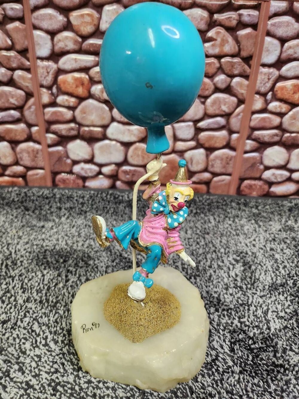 1987 Ron Lee Clown Hanging From Turquoise Balloon ~ "UP, UP & AWAY"